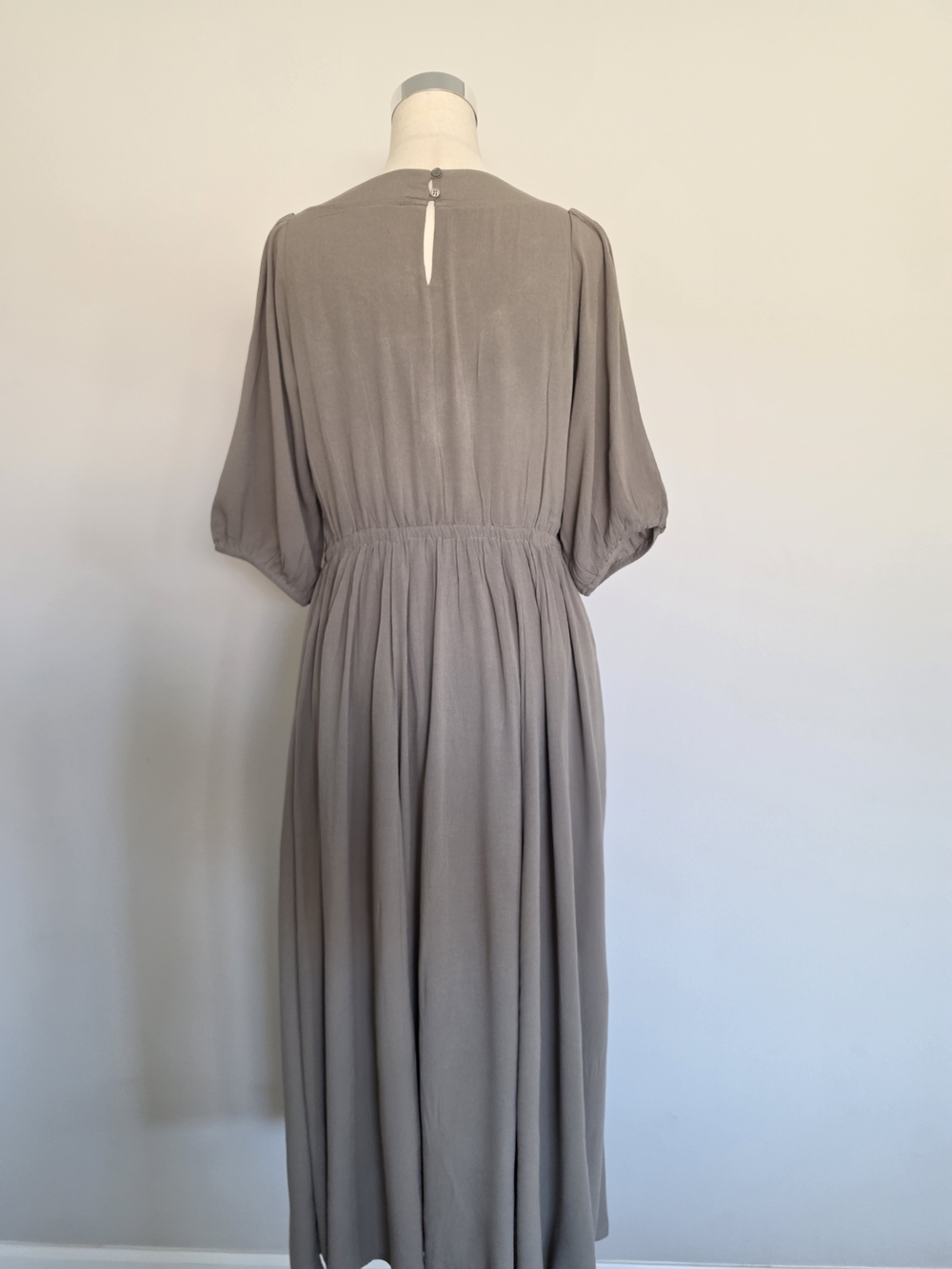 Crochet Bodice Maxi Dress in Olive with Puff Sleeves - Picture 13 of 13